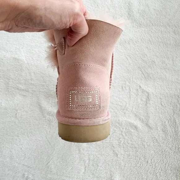 UGG Mini Bailey Button Boots Blush Pink Suede Women’s Size 7 - Picture 9 of 13